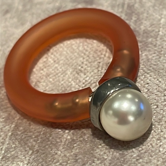 Orange Rubber Pearl Ring Size 9 - Picture 4 of 6